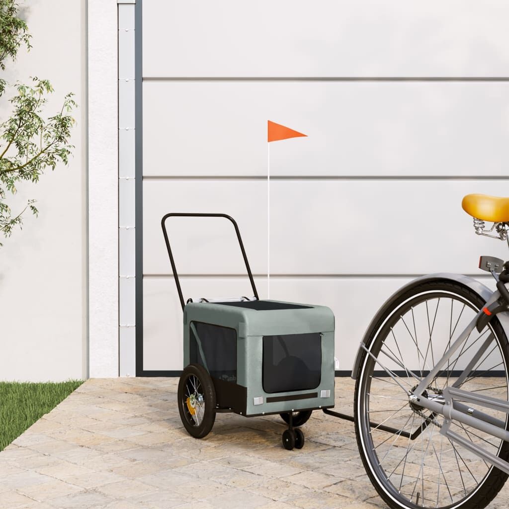 vidaXL Hondenfietstrailer oxford stof en ijzer grijs en zwart