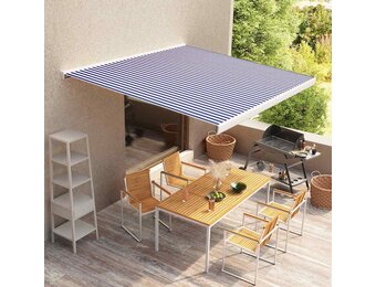 vidaXL Luifeldoek 400x300 cm canvas blauw en wit