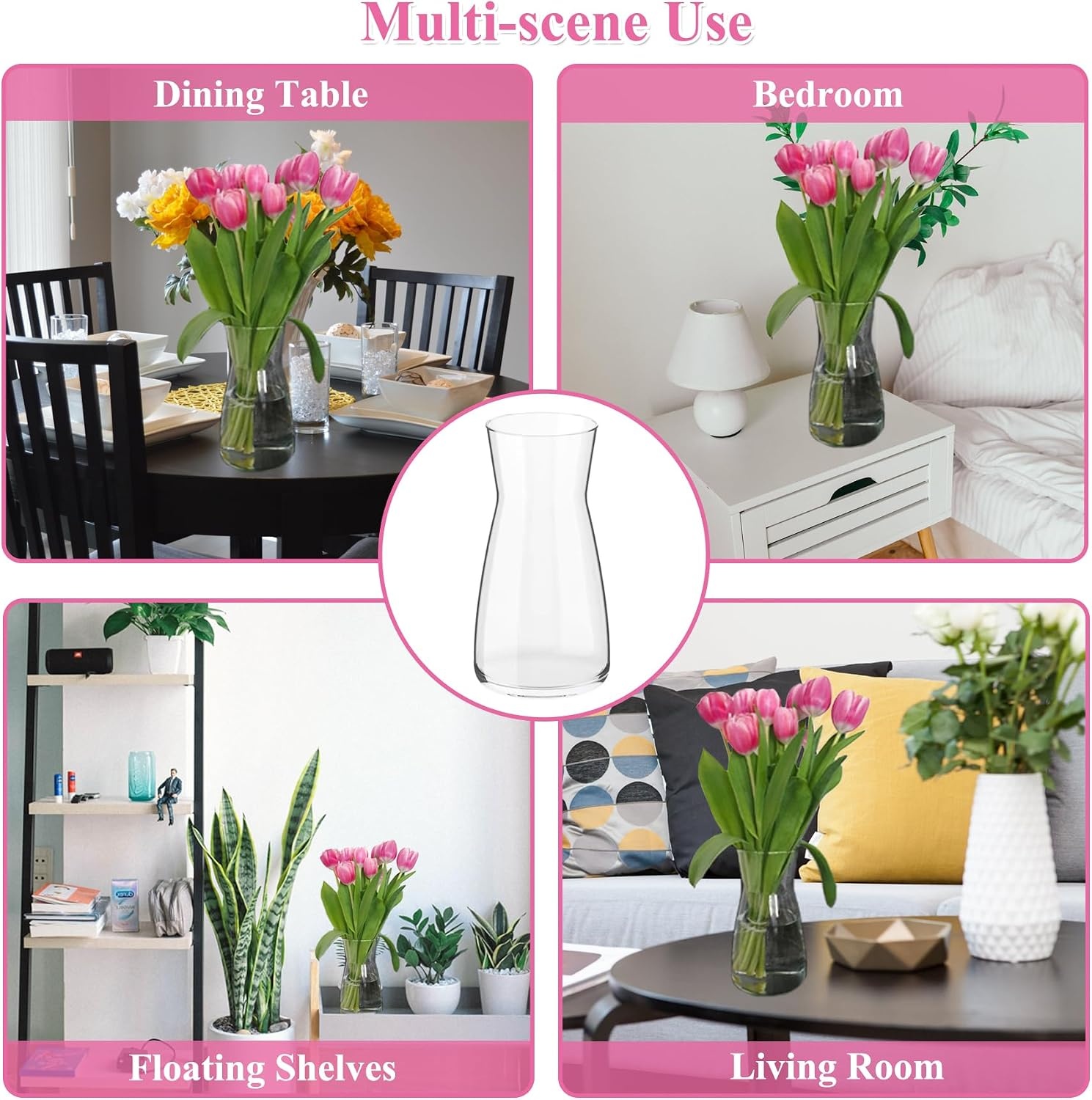 Decoratieve glazen vaas Helder 20 cm hoog | Ø 8.5 cm opening | Voor verse & gedroogde bloemen & pampasgras