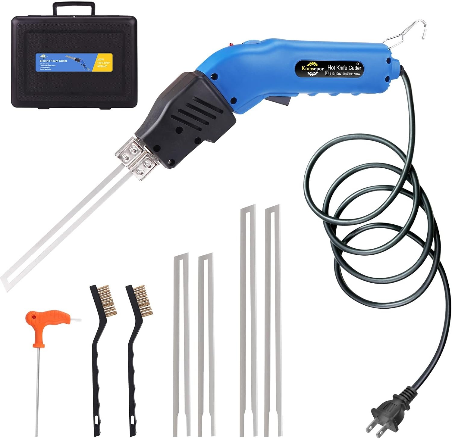 Komsepor piepschuimsnijder, elektrische hete-mes, schuimsnijder met Nichrome messen styrocutter 220-240 V met koelsysteem, geschikt voor piepschuim (Blauw-luchtkoeling 200W)