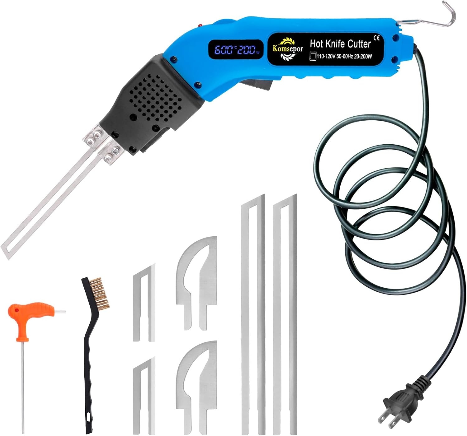 Komsepor piepschuimsnijder, elektrische hete-mes, schuimsnijder met Nichrome messen styrocutter 220-240 V met koelsysteem, geschikt voor piepschuim (Blauw-luchtkoeling 200W)