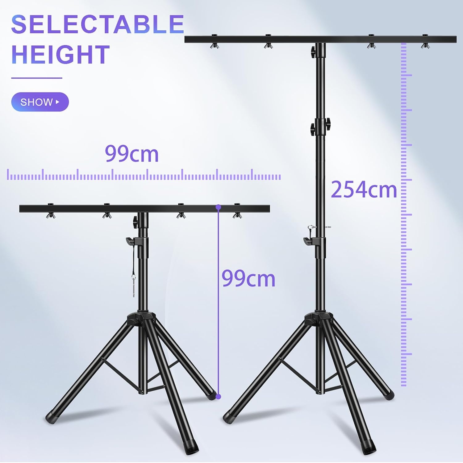 2 stuks lichtstatief met dwarstraverse, 1 m-2,5 m in hoogte verstelbare DJ lichtstatief voor podiumverlichting en concerverlichting, voor maximaal 4 DJ-licht
