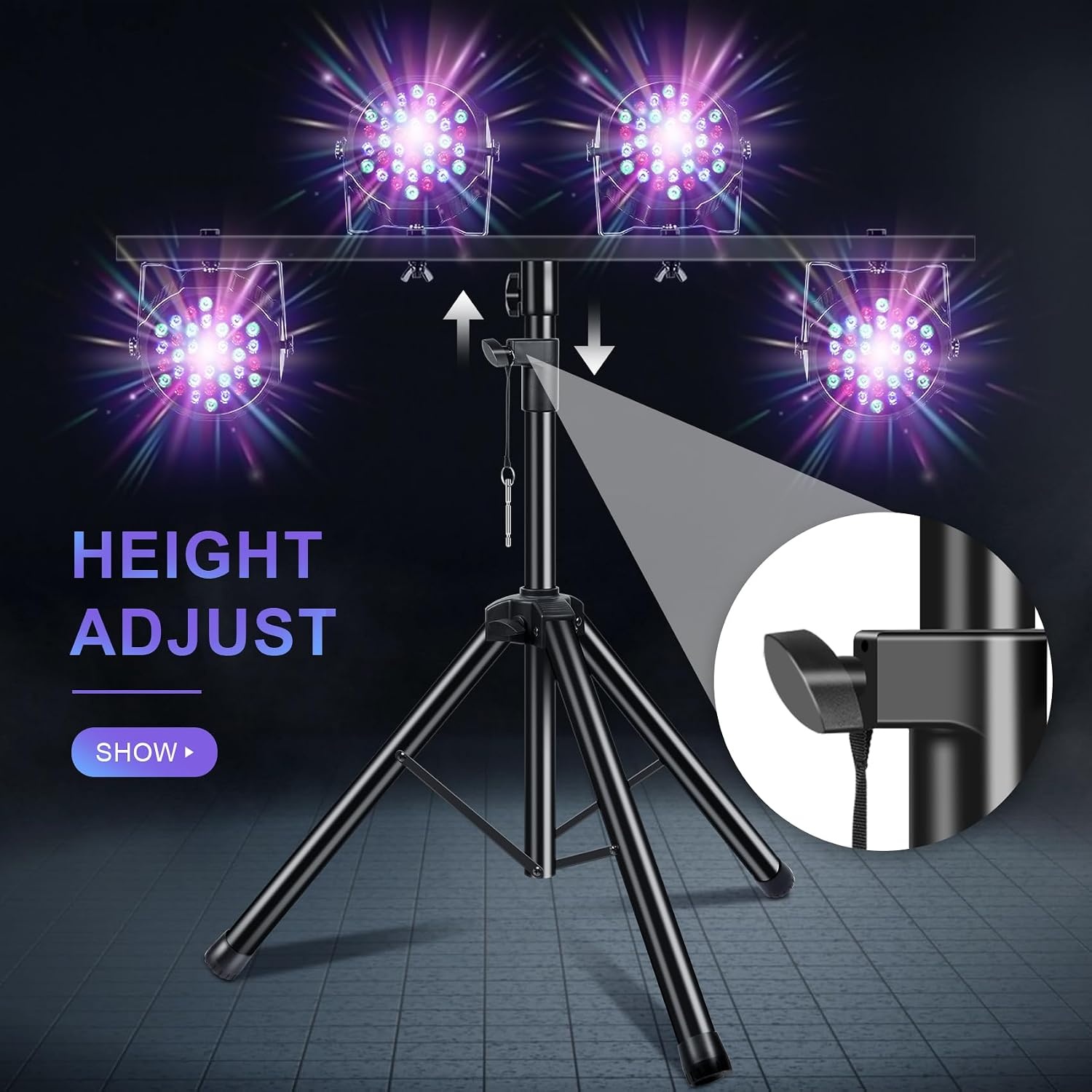 2 stuks lichtstatief met dwarstraverse, 1 m-2,5 m in hoogte verstelbare DJ lichtstatief voor podiumverlichting en concerverlichting, voor maximaal 4 DJ-licht