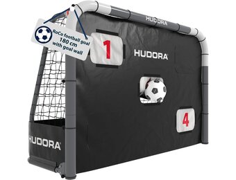 HUDORA Voetbaldoel RoCo met doelwand (2-in-1) – flexibel targetshot systeem – weerbestendig, inklapbaar en stabiel – voor kinderen en volwassenen – inclusief puntenteller en variabele doelopeningen - Maat 180 x 120 cm