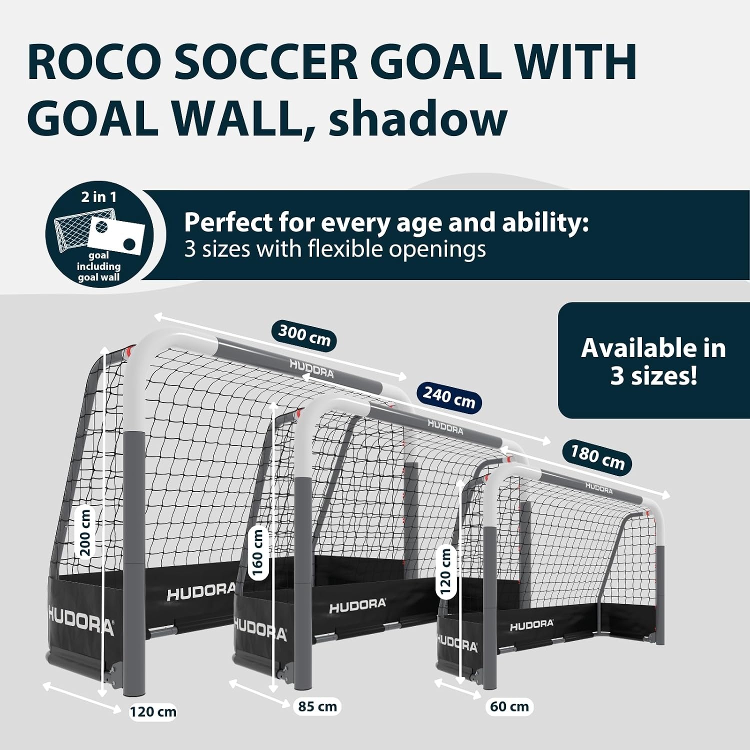 HUDORA Voetbaldoel RoCo met doelwand (2-in-1) – flexibel targetshot systeem – weerbestendig, inklapbaar en stabiel – voor kinderen en volwassenen – inclusief puntenteller en variabele doelopeningen - Maat 180 x 120 cm