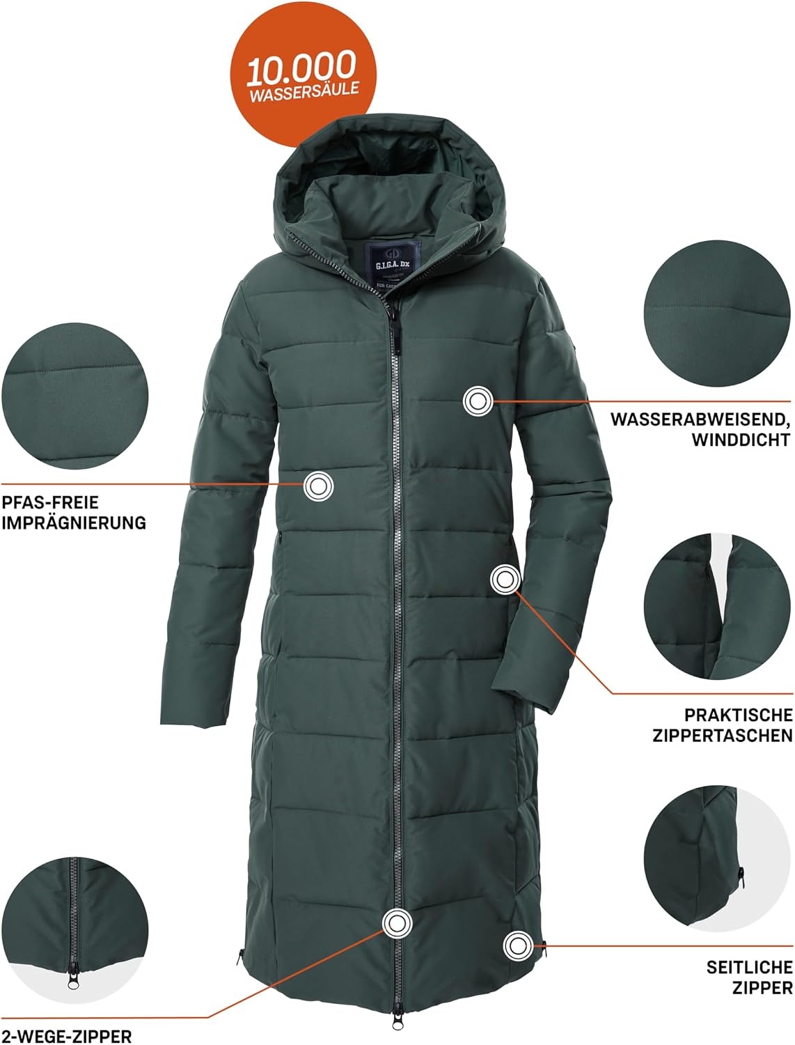 G.I.G.A. DX Gw 88 Wmn Qltd Ct Kapitone manto, kapitone parka/fonksiyonel manto, kuş tüyü görünümlü, kapüşonlu Kadınlar