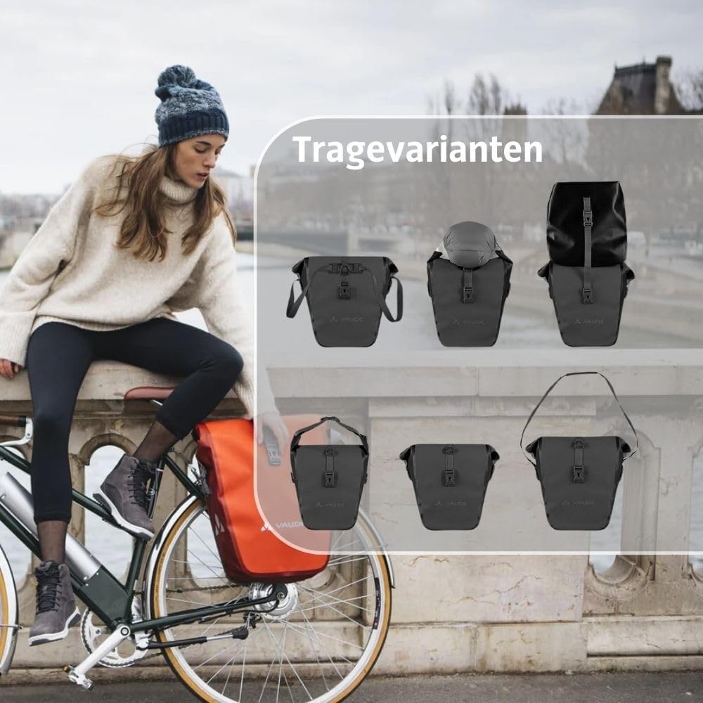 VAUDE Fietstassen voor bagagedrager Aqua Back 2 x 24 l, groen, 2 x achterwieltassen waterdicht, fietstas achter, eenvoudige bevestiging, Made in Germany