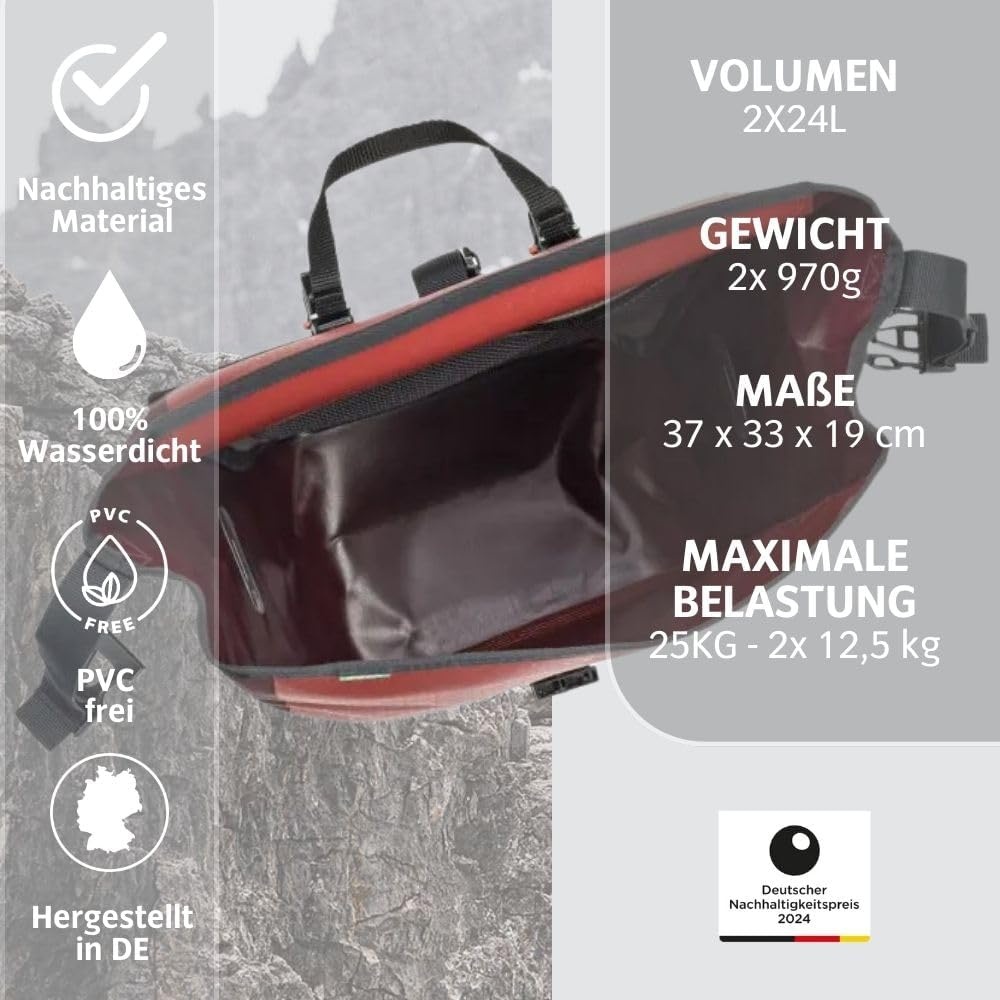 VAUDE Fietstassen voor bagagedrager Aqua Back 2 x 24 l, groen, 2 x achterwieltassen waterdicht, fietstas achter, eenvoudige bevestiging, Made in Germany