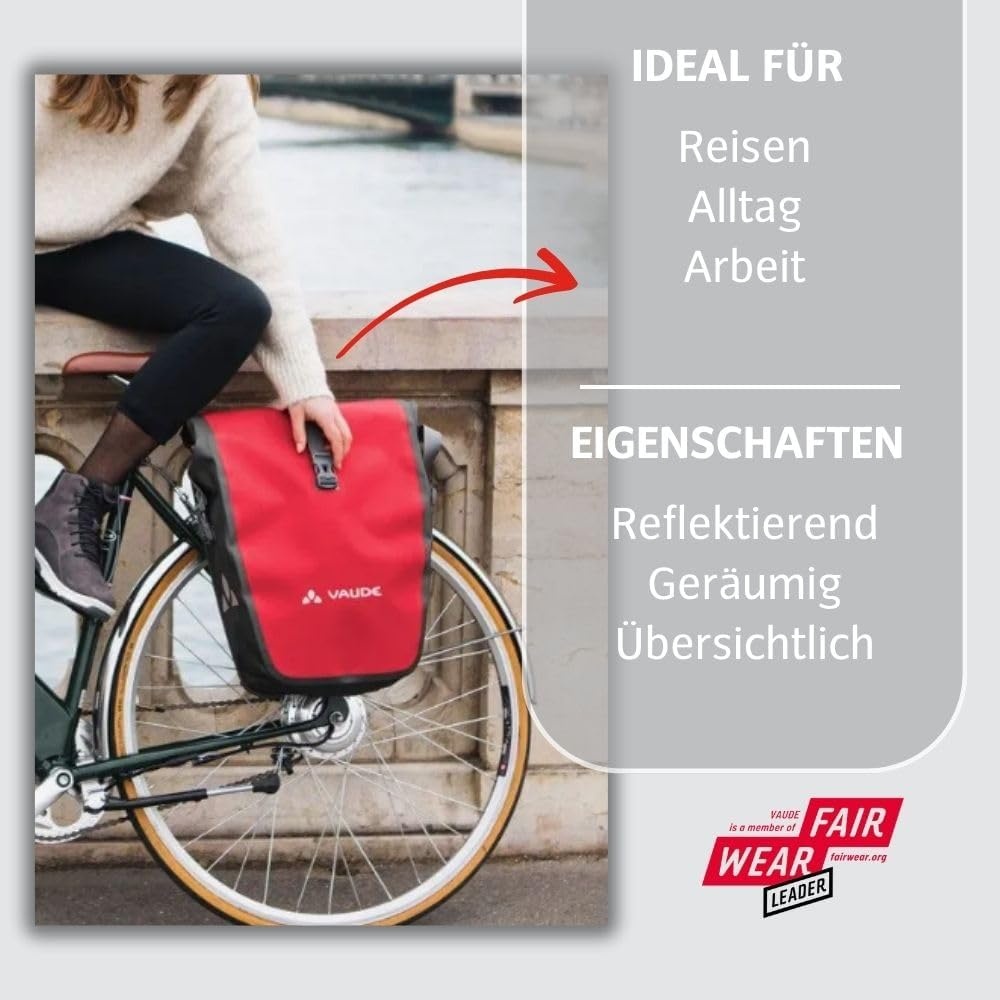 VAUDE Fietstassen voor bagagedrager Aqua Back 2 x 24 l, groen, 2 x achterwieltassen waterdicht, fietstas achter, eenvoudige bevestiging, Made in Germany