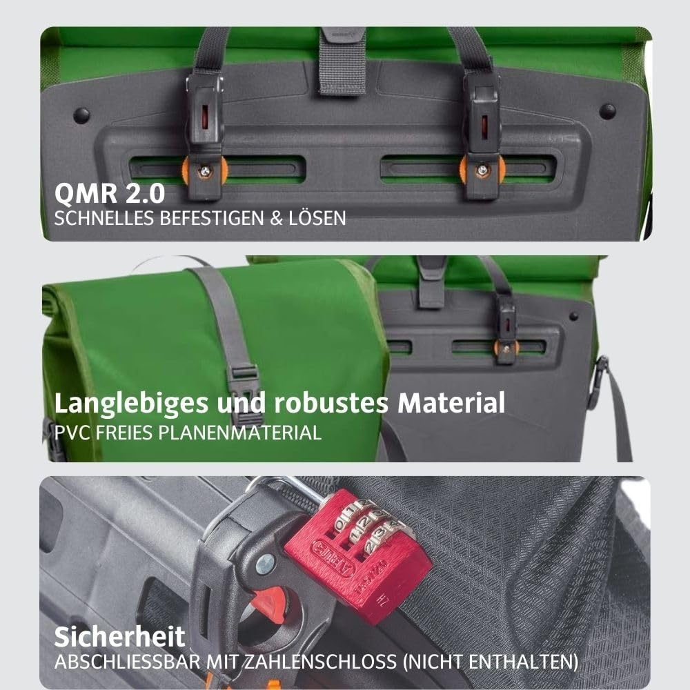 VAUDE Fietstassen voor bagagedrager Aqua Back 2 x 24 l, groen, 2 x achterwieltassen waterdicht, fietstas achter, eenvoudige bevestiging, Made in Germany
