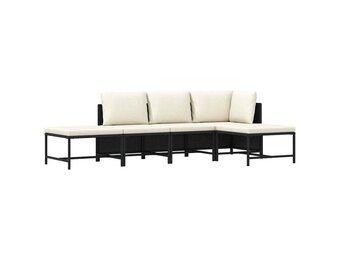 vidaXL 5-delige Loungeset met kussens poly rattan zwart