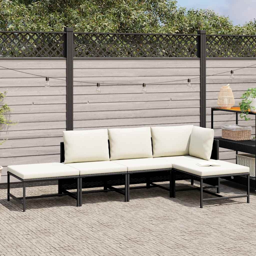 vidaXL 5-delige Loungeset met kussens poly rattan zwart