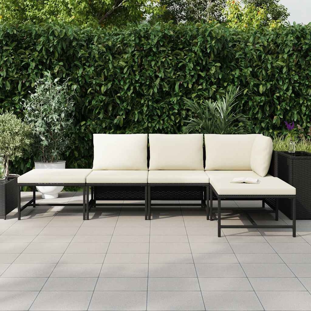vidaXL 5-delige Loungeset met kussens poly rattan zwart