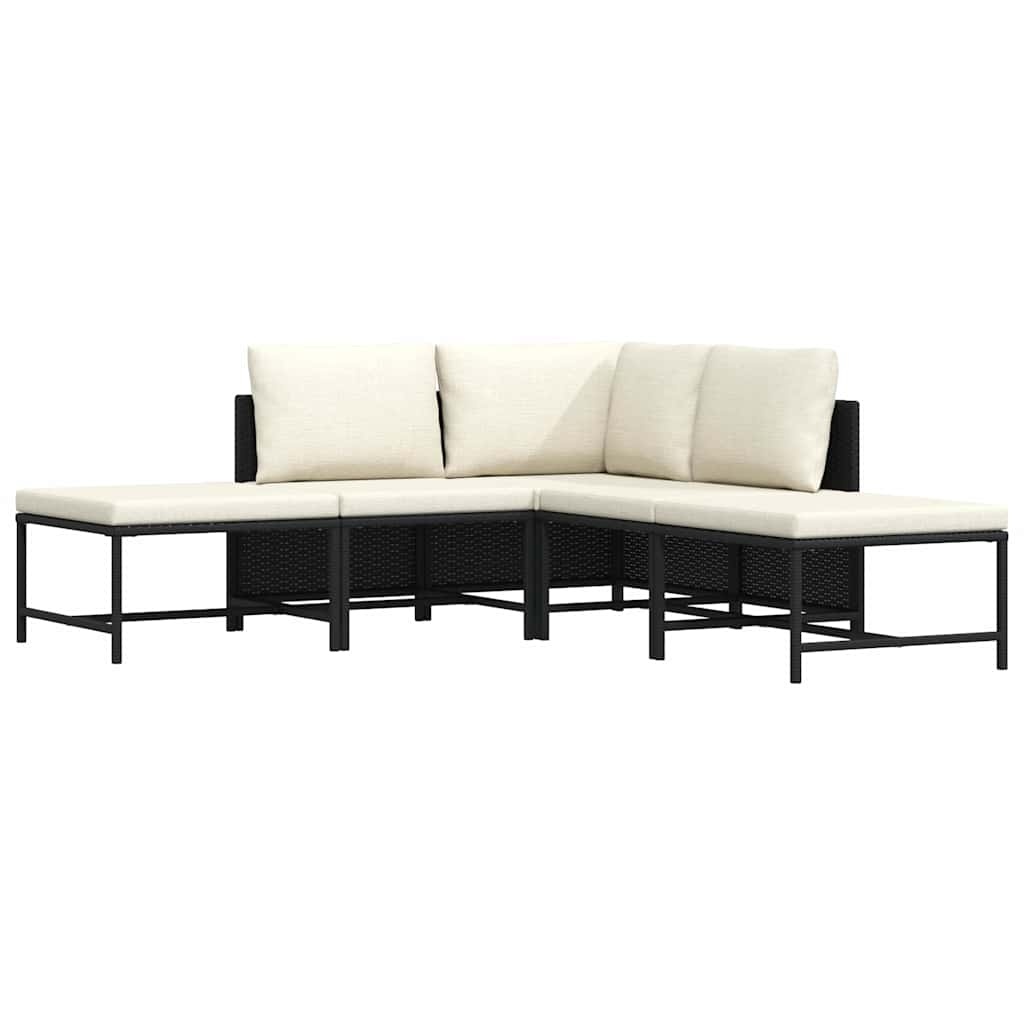 vidaXL 5-delige Loungeset met kussens poly rattan zwart