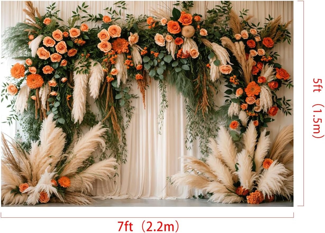 Boho Bloemen Pampas Gras Fotografie Achtergrond | 2.2x1.5m | 33% Korting