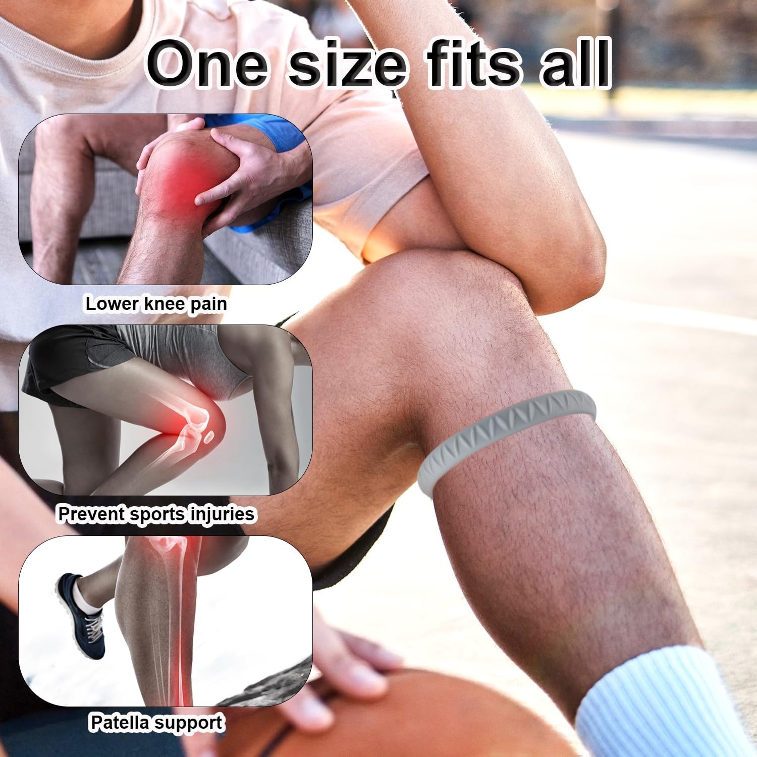 2x Grijze Patellabandjes voor Knie Stabiliteit & Pijnverlichting | Siliconen Elastisch | Sportband voor Hardlopen, Voetbal, Volleybal