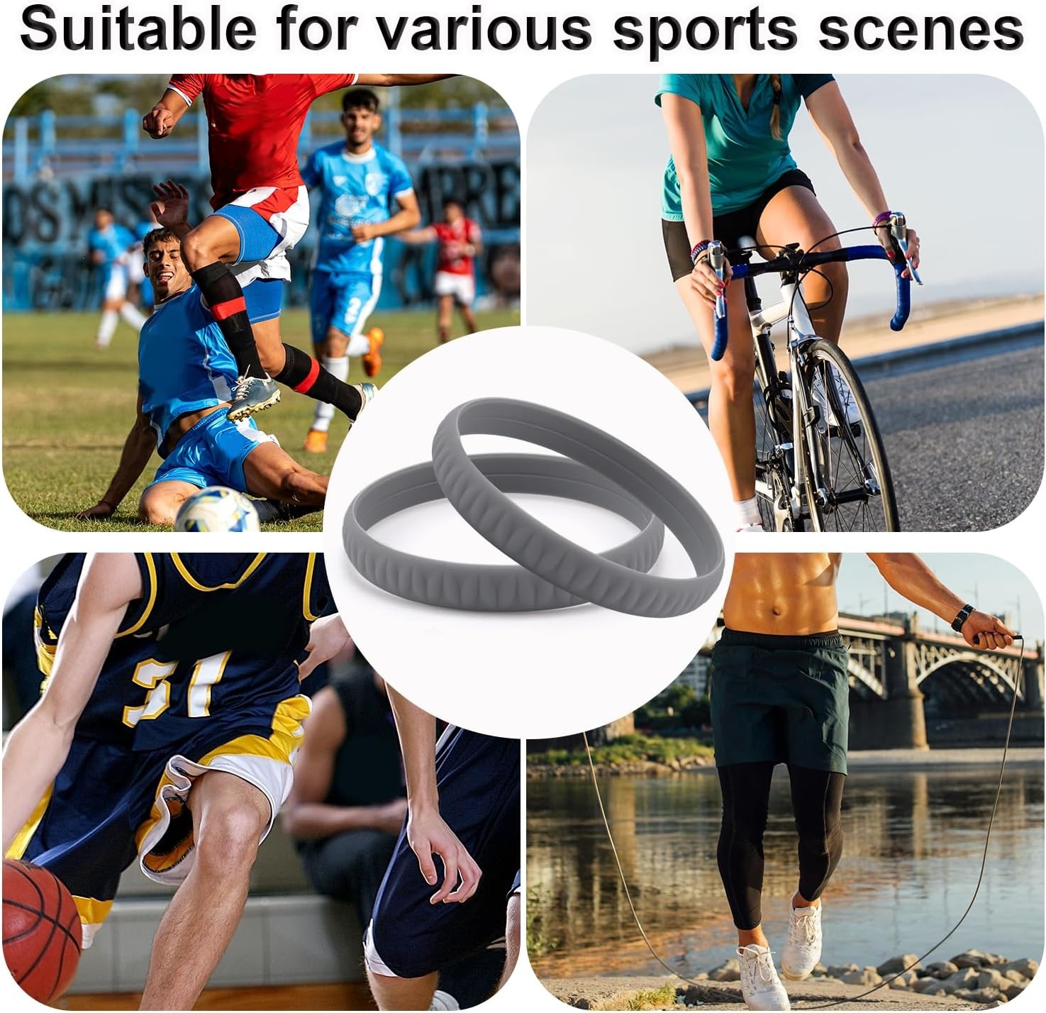 2x Grijze Patellabandjes voor Knie Stabiliteit & Pijnverlichting | Siliconen Elastisch | Sportband voor Hardlopen, Voetbal, Volleybal