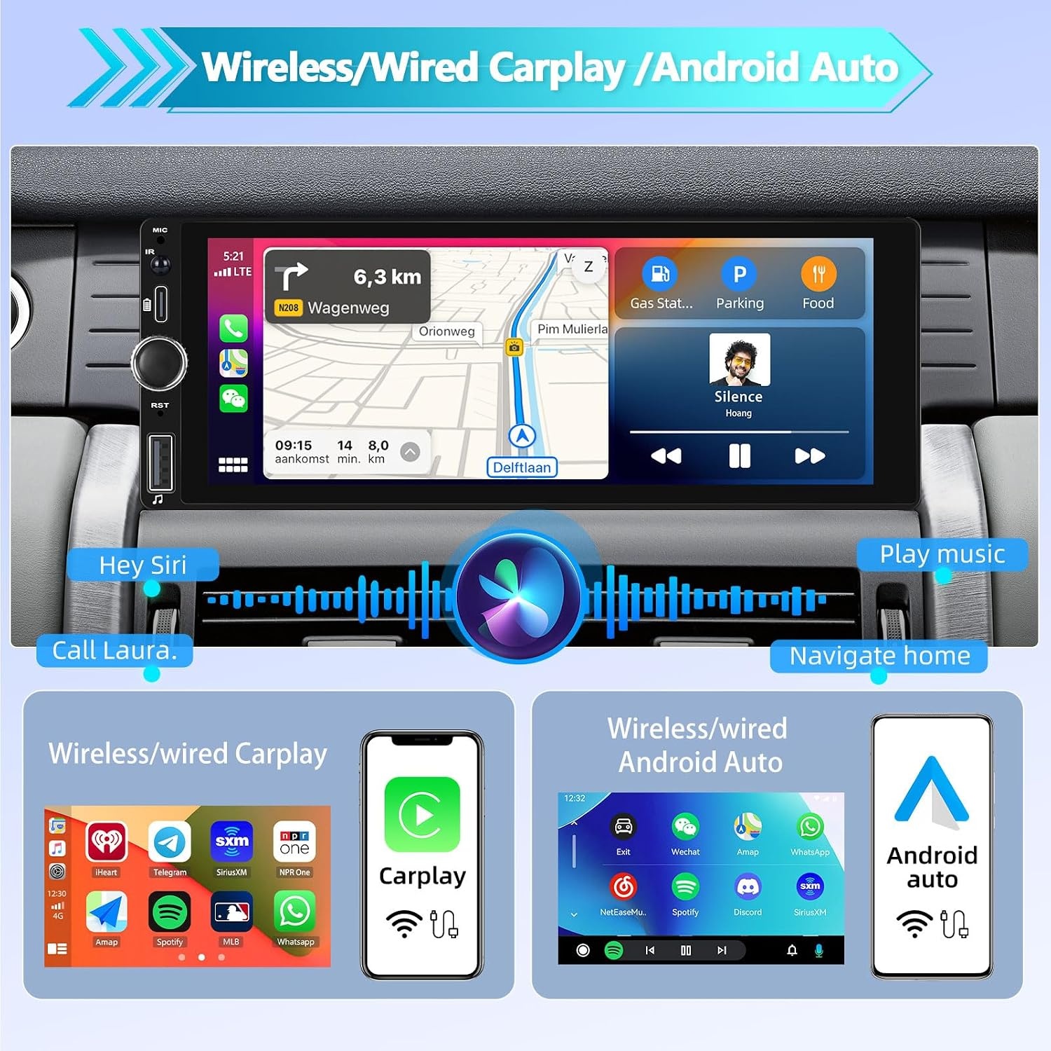 Autoradio Android 13 1-DIN 2GB/64GB met 6.86-inch scherm | CarPlay Android Auto Bluetooth USB Wi-Fi FM/RDS
