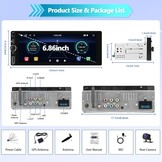 Autoradio Android 13 1-DIN 2GB/64GB met 6.86-inch scherm | CarPlay Android Auto Bluetooth USB Wi-Fi FM/RDS