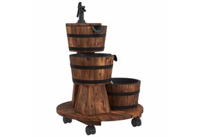 Houten Waterfontein met Pomp & Wieltjes - 55x55x80 cm - 54% Korting