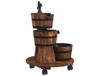 Houten Waterfontein met Pomp & Wieltjes - 55x55x80 cm - 54% Korting
