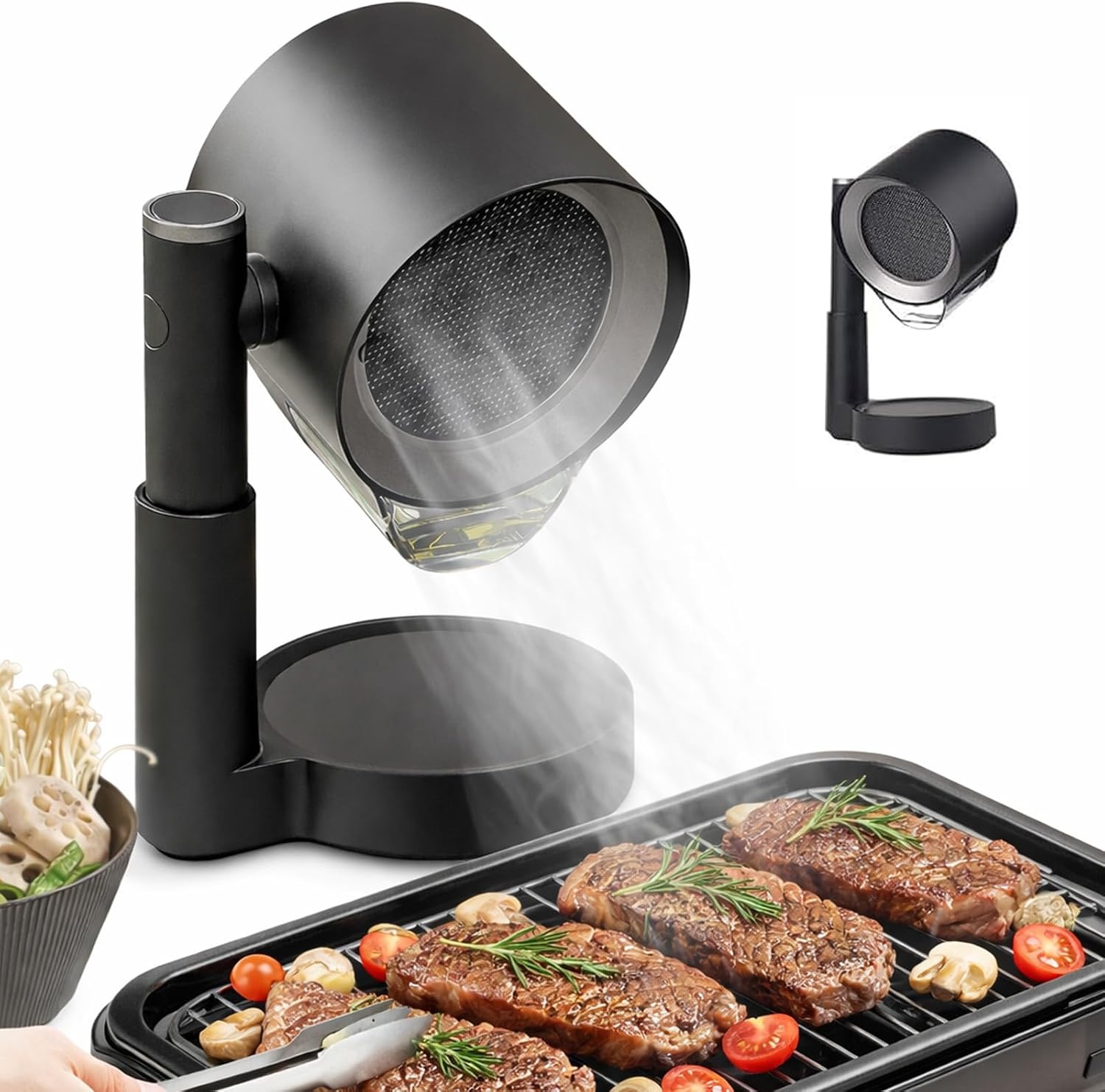 Mobiele afzuigkap zonder installatie, draagbare mini-afzuigkap met olieverzamelbox, telescopisch en 90° kantelbaar, 3-traps stil, wasbaar, herbruikbaar dubbel filter voor keuken, woning, camper