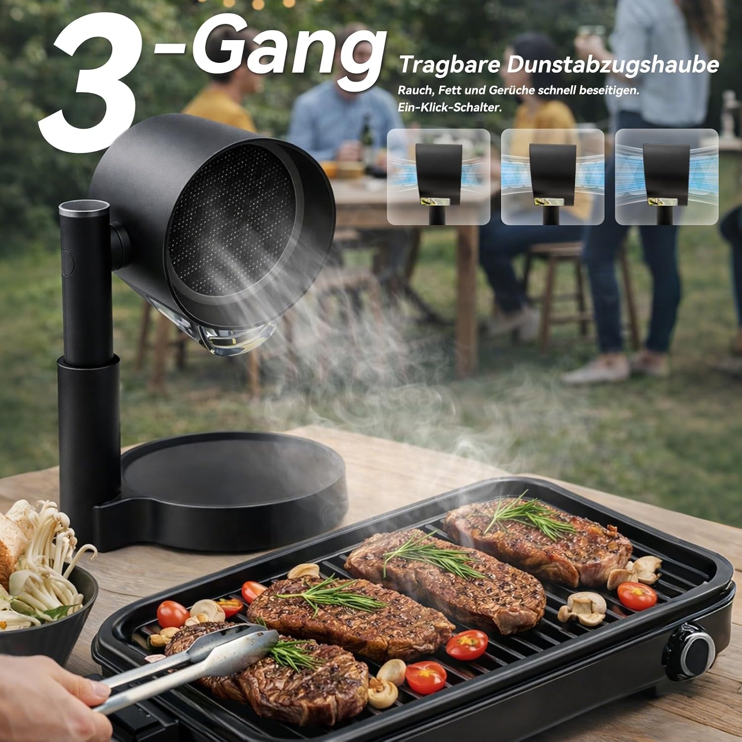Mobiele afzuigkap zonder installatie, draagbare mini-afzuigkap met olieverzamelbox, telescopisch en 90° kantelbaar, 3-traps stil, wasbaar, herbruikbaar dubbel filter voor keuken, woning, camper
