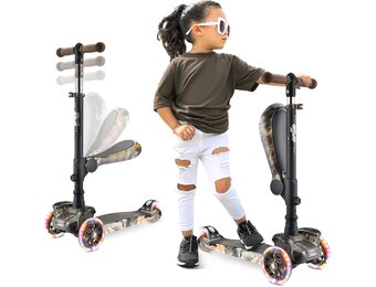 Hurtle Kids Scooter,3 Wheel Scooter,Foldable Scooter with Adjustable Height,Non-slip Platform,LED Illuminated Wheels,Scooter for Girls/Boys