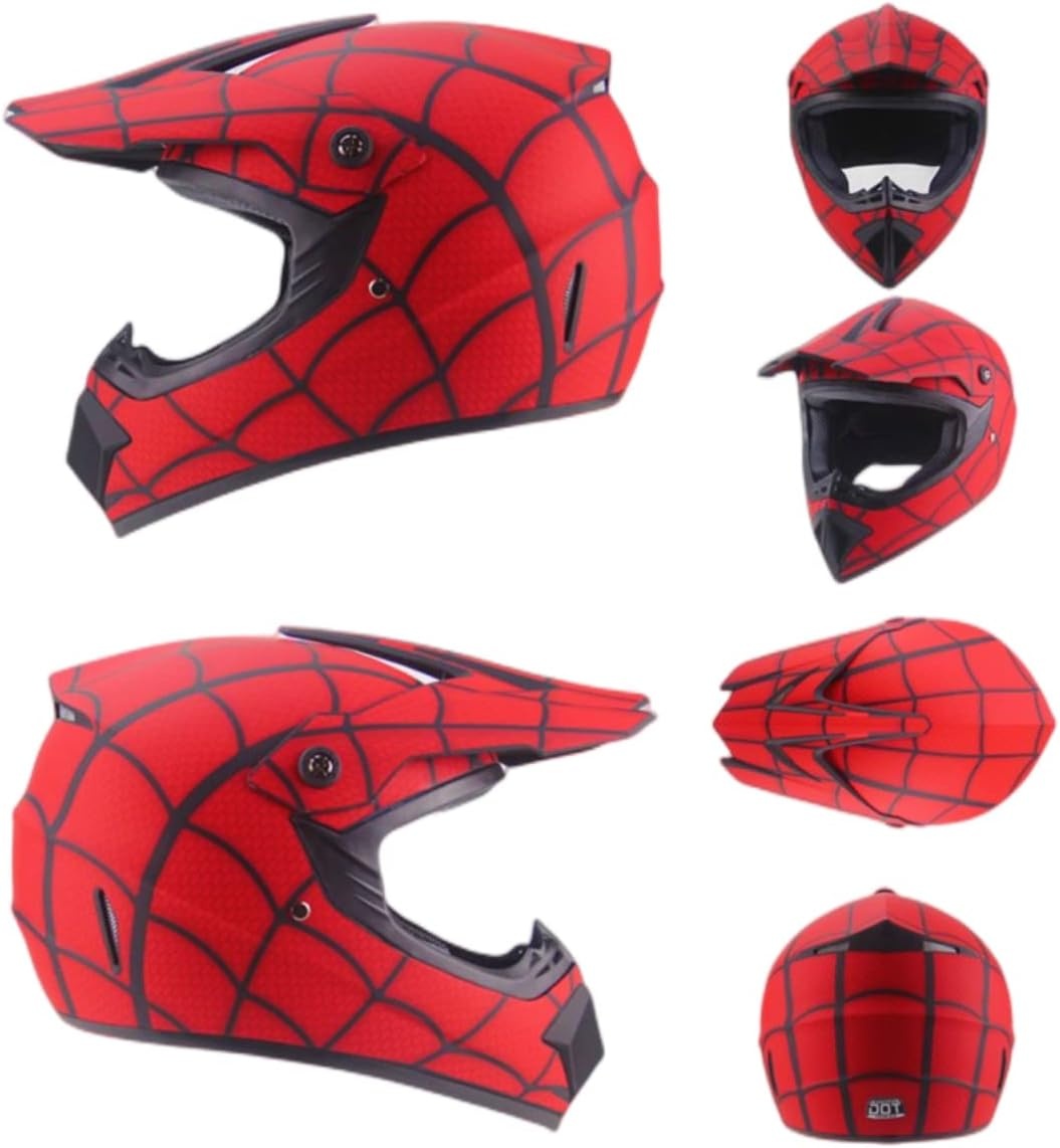 Motorcrosshelm, DOT Fullface helm, Spiderman-stijl, motorcross, fietshelm, offroad, crosshelm, met veiligheidsbril, uniseks, jeugd en kinderen