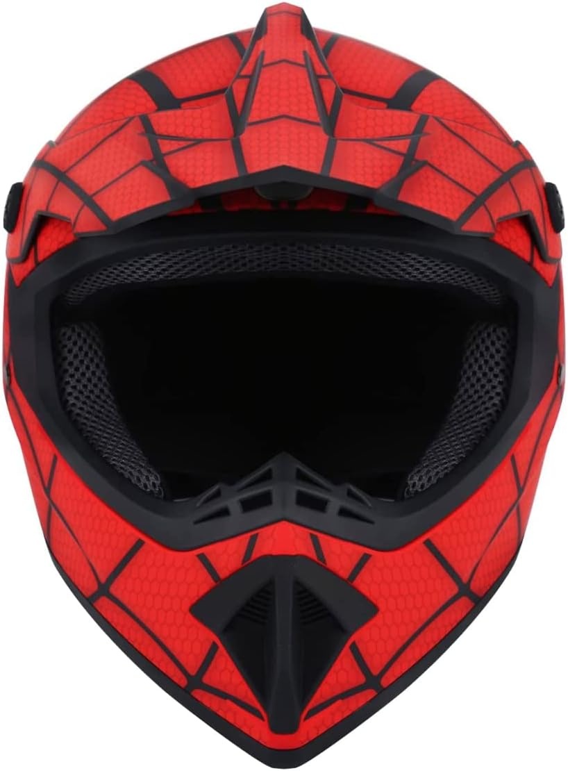 Motorcrosshelm, DOT Fullface helm, Spiderman-stijl, motorcross, fietshelm, offroad, crosshelm, met veiligheidsbril, uniseks, jeugd en kinderen