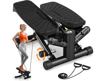 VANNECT 2-in-1 stepper voor thuis met power ropes, stille mini-stepper 150 kg met lcd-monitor, hydraulische drive stepper hometrainer voor been/arm/butt training, thuiskantoor, fitness oefening