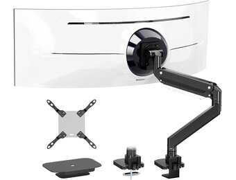 PUTORSEN 17-57 Inch Ultrawide Monitor Arm en TV Desk Mount, tot 27 kg, Premium Aluminium Single Monitor Arm Desk Mount met gasveer, stalen versterkingsplaat, VESA 75 x 75 tot 200 x 200 mm