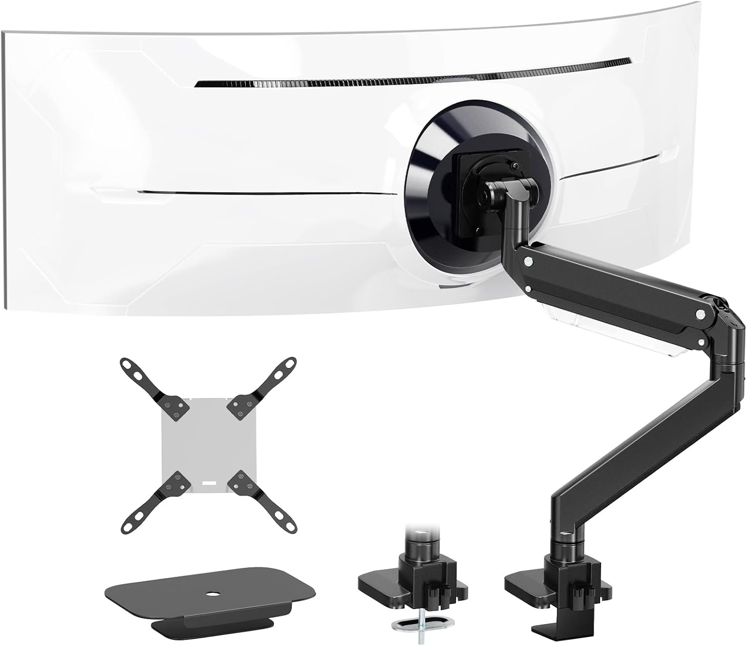 PUTORSEN 17-57 Inch Ultrawide Monitor Arm en TV Desk Mount, tot 27 kg, Premium Aluminium Single Monitor Arm Desk Mount met gasveer, stalen versterkingsplaat, VESA 75 x 75 tot 200 x 200 mm