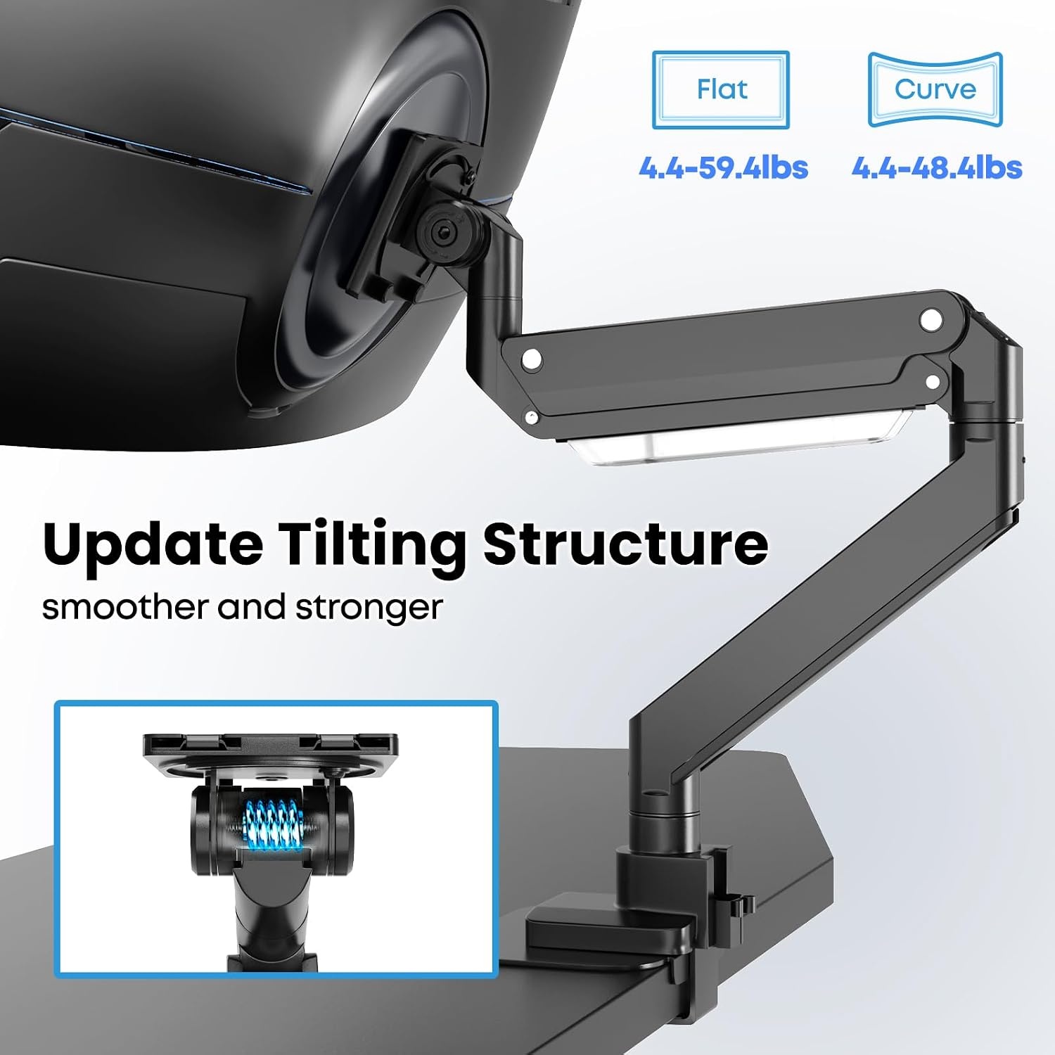 PUTORSEN 17-57 Inch Ultrawide Monitor Arm en TV Desk Mount, tot 27 kg, Premium Aluminium Single Monitor Arm Desk Mount met gasveer, stalen versterkingsplaat, VESA 75 x 75 tot 200 x 200 mm