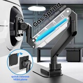 PUTORSEN 17-57 Inch Ultrawide Monitor Arm en TV Desk Mount, tot 27 kg, Premium Aluminium Single Monitor Arm Desk Mount met gasveer, stalen versterkingsplaat, VESA 75 x 75 tot 200 x 200 mm