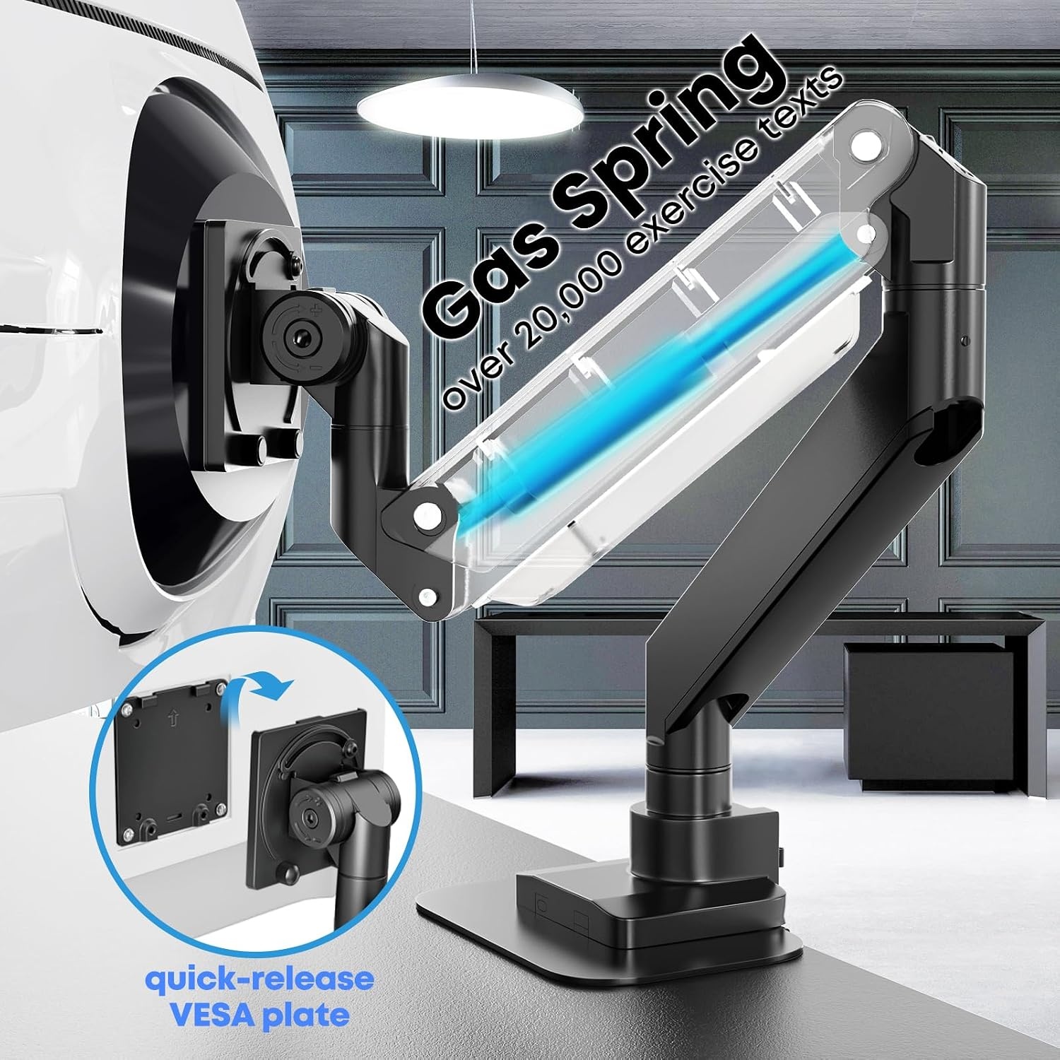 PUTORSEN 17-57 Inch Ultrawide Monitor Arm en TV Desk Mount, tot 27 kg, Premium Aluminium Single Monitor Arm Desk Mount met gasveer, stalen versterkingsplaat, VESA 75 x 75 tot 200 x 200 mm