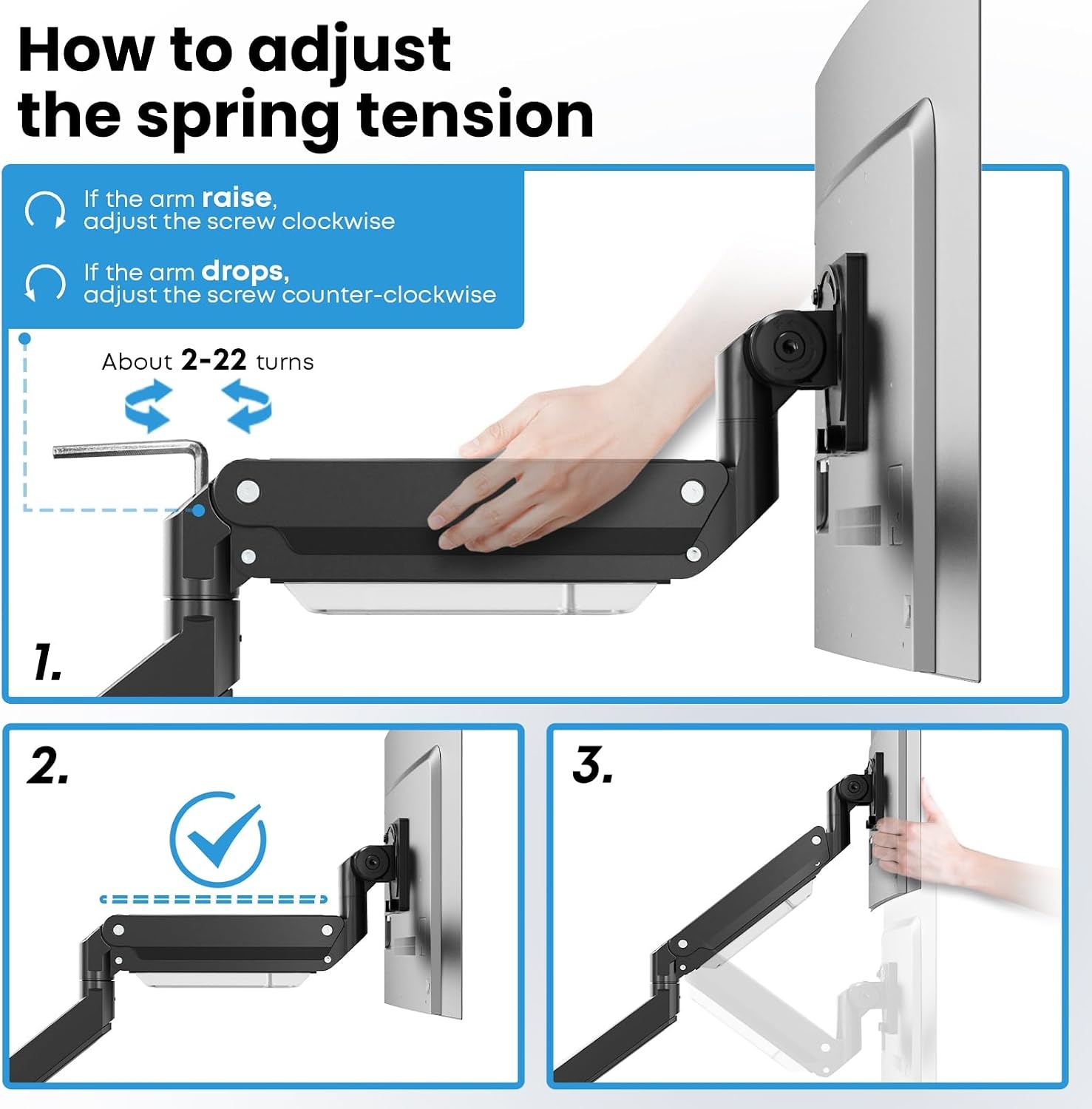 PUTORSEN 17-57 Inch Ultrawide Monitor Arm en TV Desk Mount, tot 27 kg, Premium Aluminium Single Monitor Arm Desk Mount met gasveer, stalen versterkingsplaat, VESA 75 x 75 tot 200 x 200 mm