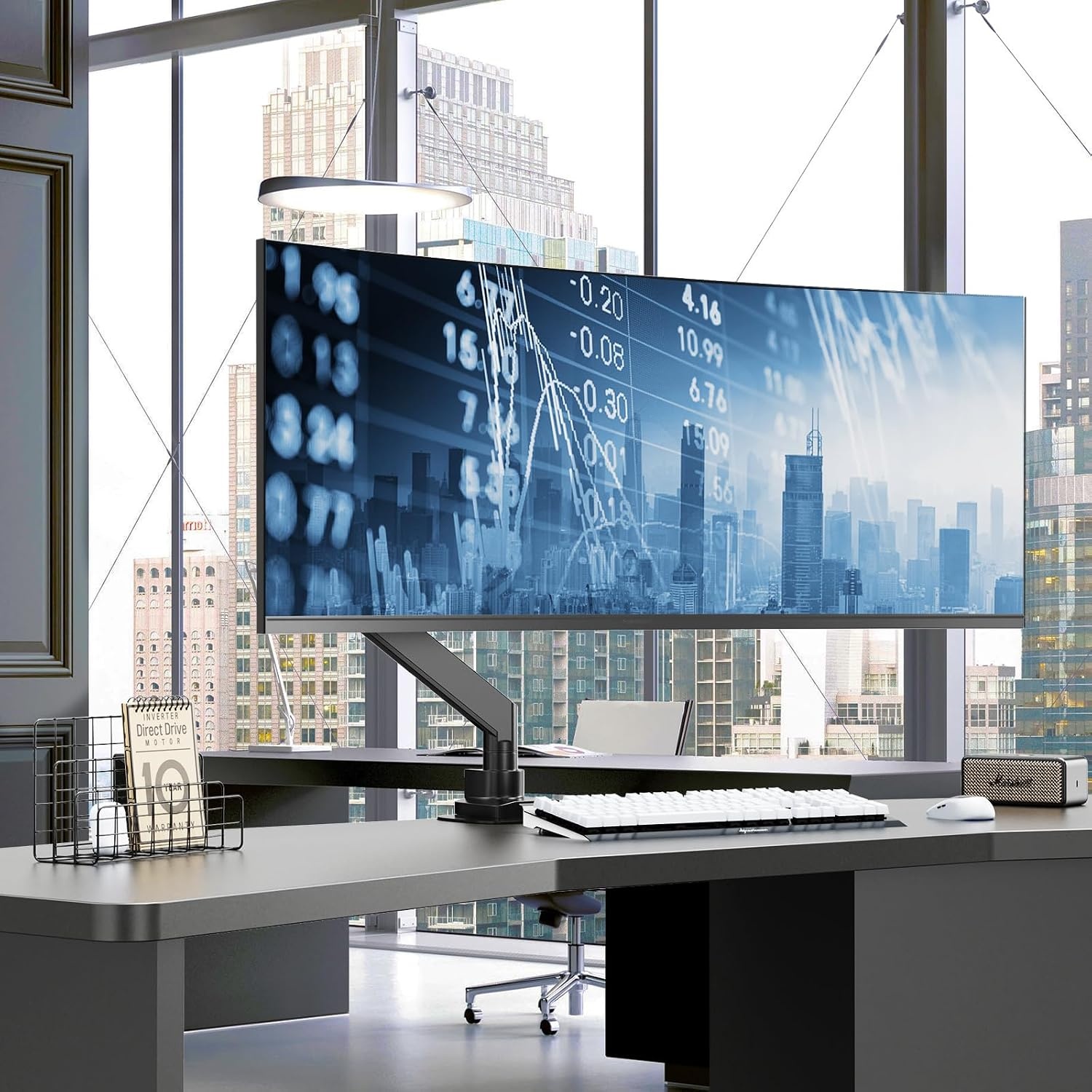 PUTORSEN 17-57 Inch Ultrawide Monitor Arm en TV Desk Mount, tot 27 kg, Premium Aluminium Single Monitor Arm Desk Mount met gasveer, stalen versterkingsplaat, VESA 75 x 75 tot 200 x 200 mm
