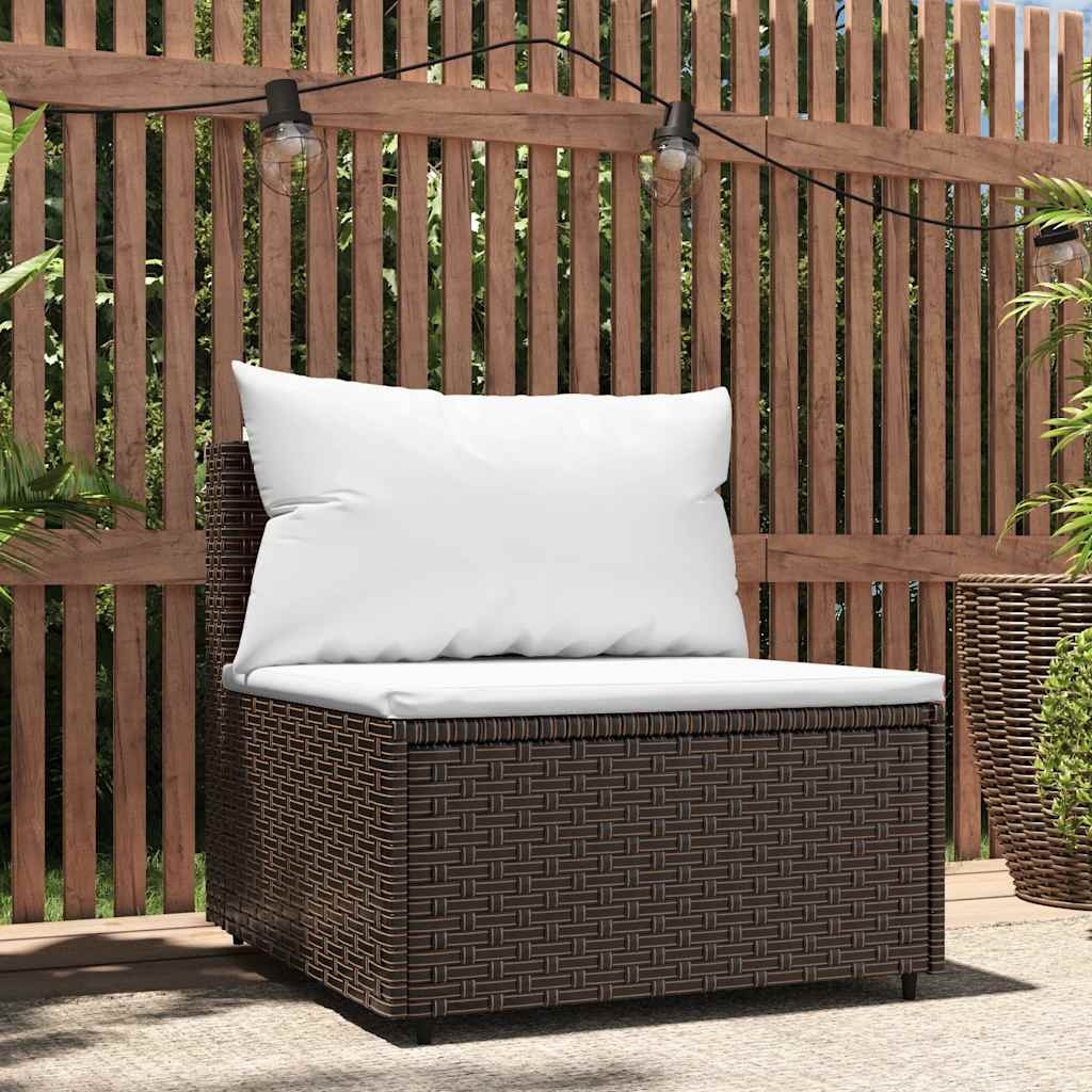 vidaXL Tuinmiddenbank met kussens poly rattan bruin