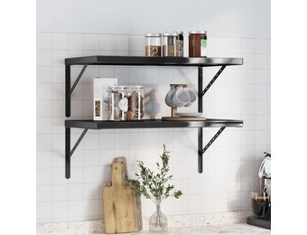 vidaXL Wandschappen 2 st 75x40x3 cm roestvrijstaal zwart