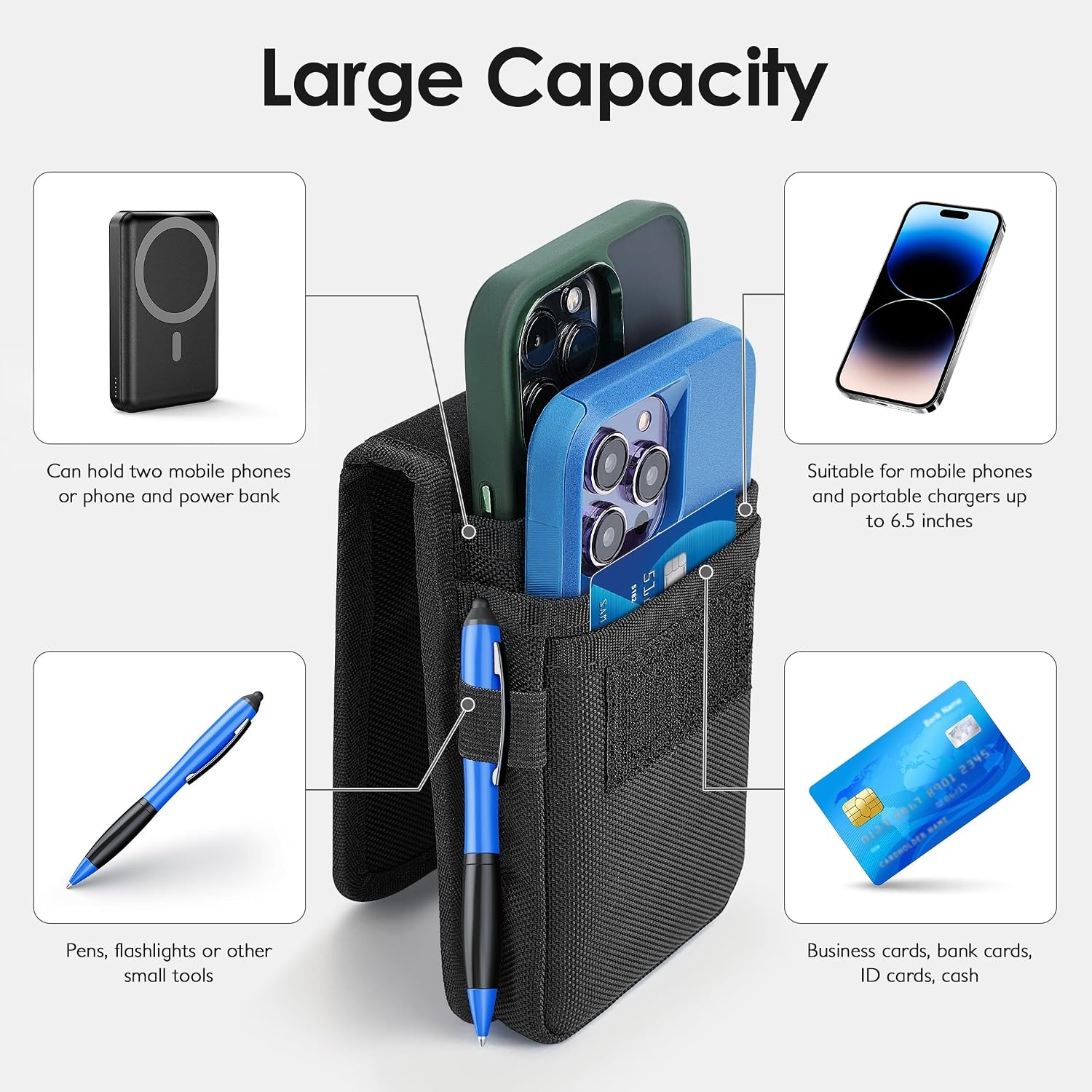 Dubbele Telefoon Heuptas (27% Korting) | Nylon Riemtas voor 2 Smartphones