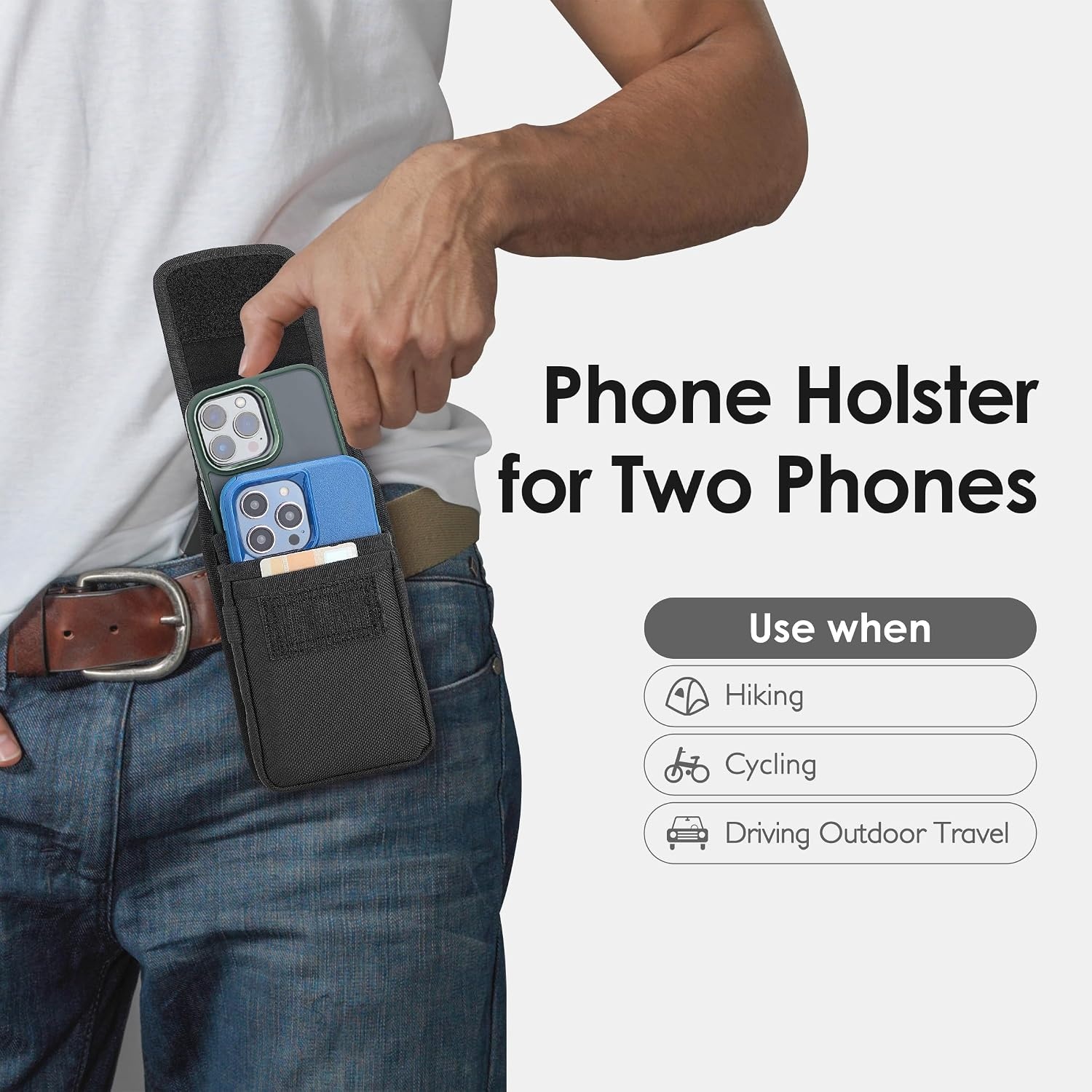 Dubbele Telefoon Heuptas (27% Korting) | Nylon Riemtas voor 2 Smartphones