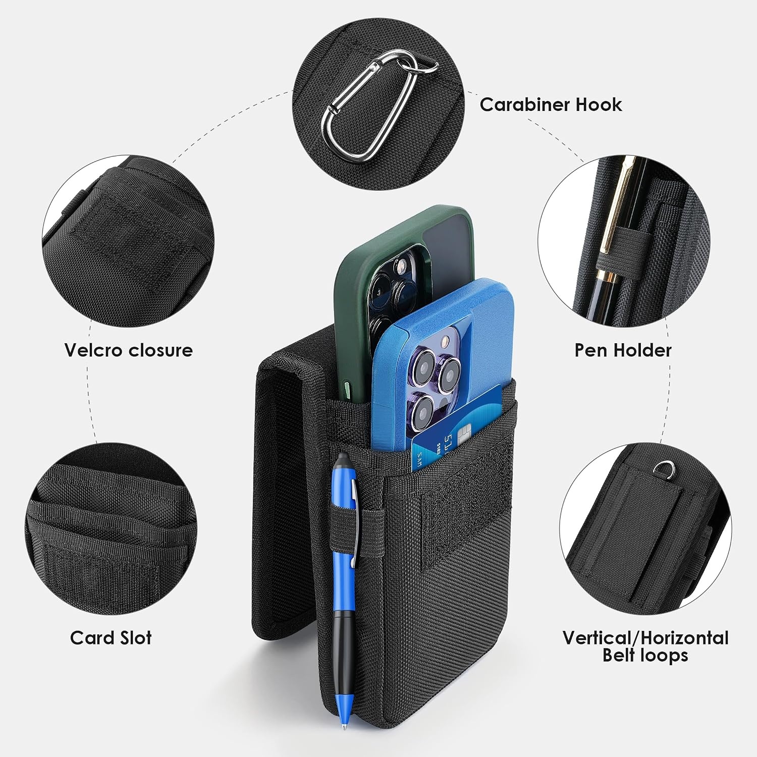 Dubbele Telefoon Heuptas (27% Korting) | Nylon Riemtas voor 2 Smartphones