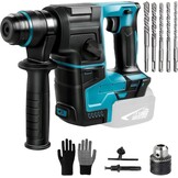 Accuboorhamer, compatibel met Makita 21V, klopboormachine met 8 stuks boren en handschoenen, 2,2 joule, 1400 rpm, 4200 bpm, voor boren, hamerboren, beitelen (zonder accu)