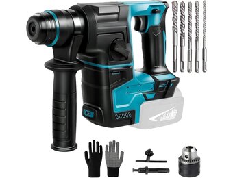 Accuboorhamer, compatibel met Makita 21V, klopboormachine met 8 stuks boren en handschoenen, 2,2 joule, 1400 rpm, 4200 bpm, voor boren, hamerboren, beitelen (zonder accu)