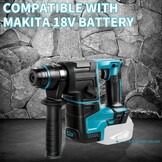 Accuboorhamer, compatibel met Makita 21V, klopboormachine met 8 stuks boren en handschoenen, 2,2 joule, 1400 rpm, 4200 bpm, voor boren, hamerboren, beitelen (zonder accu)