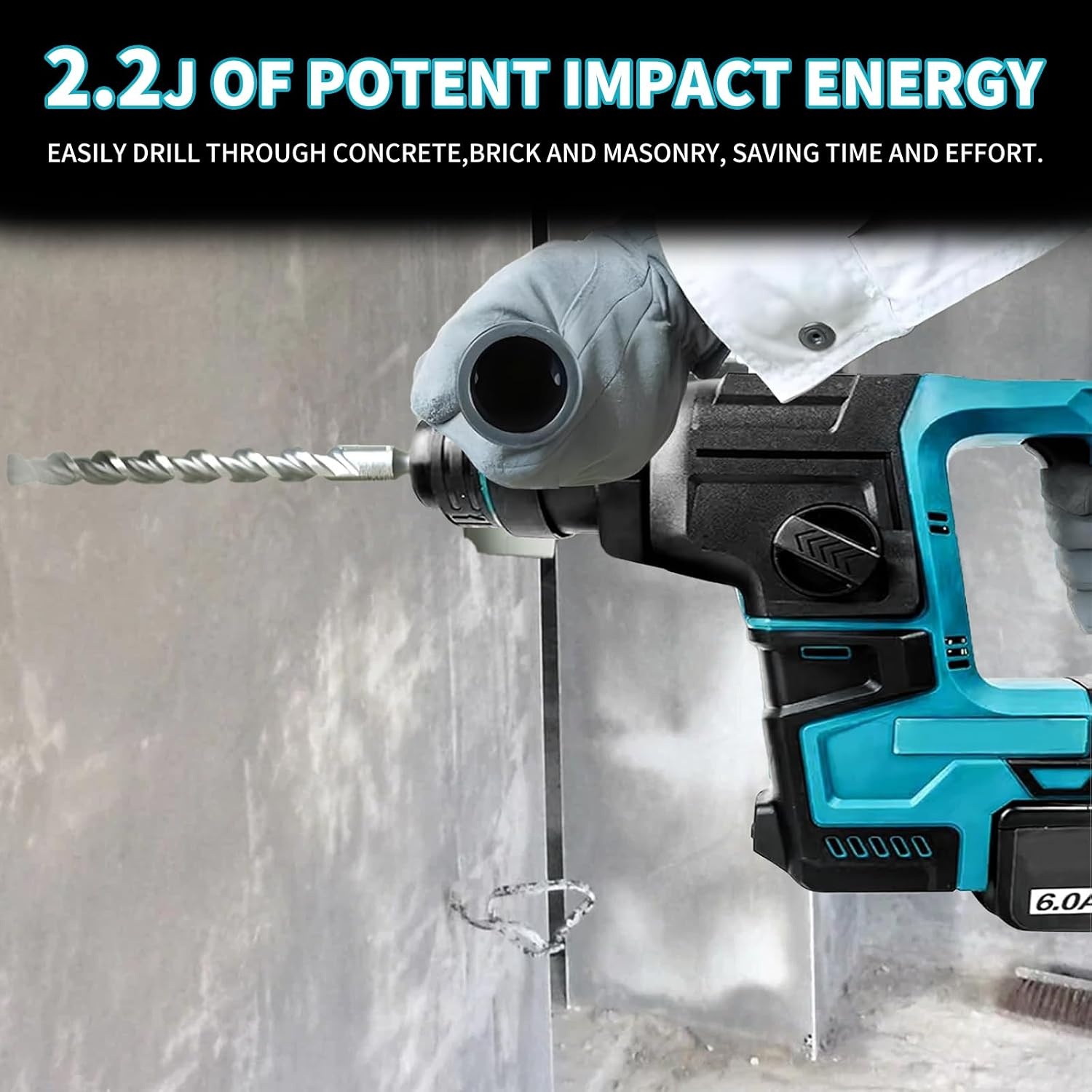 Accuboorhamer, compatibel met Makita 21V, klopboormachine met 8 stuks boren en handschoenen, 2,2 joule, 1400 rpm, 4200 bpm, voor boren, hamerboren, beitelen (zonder accu)