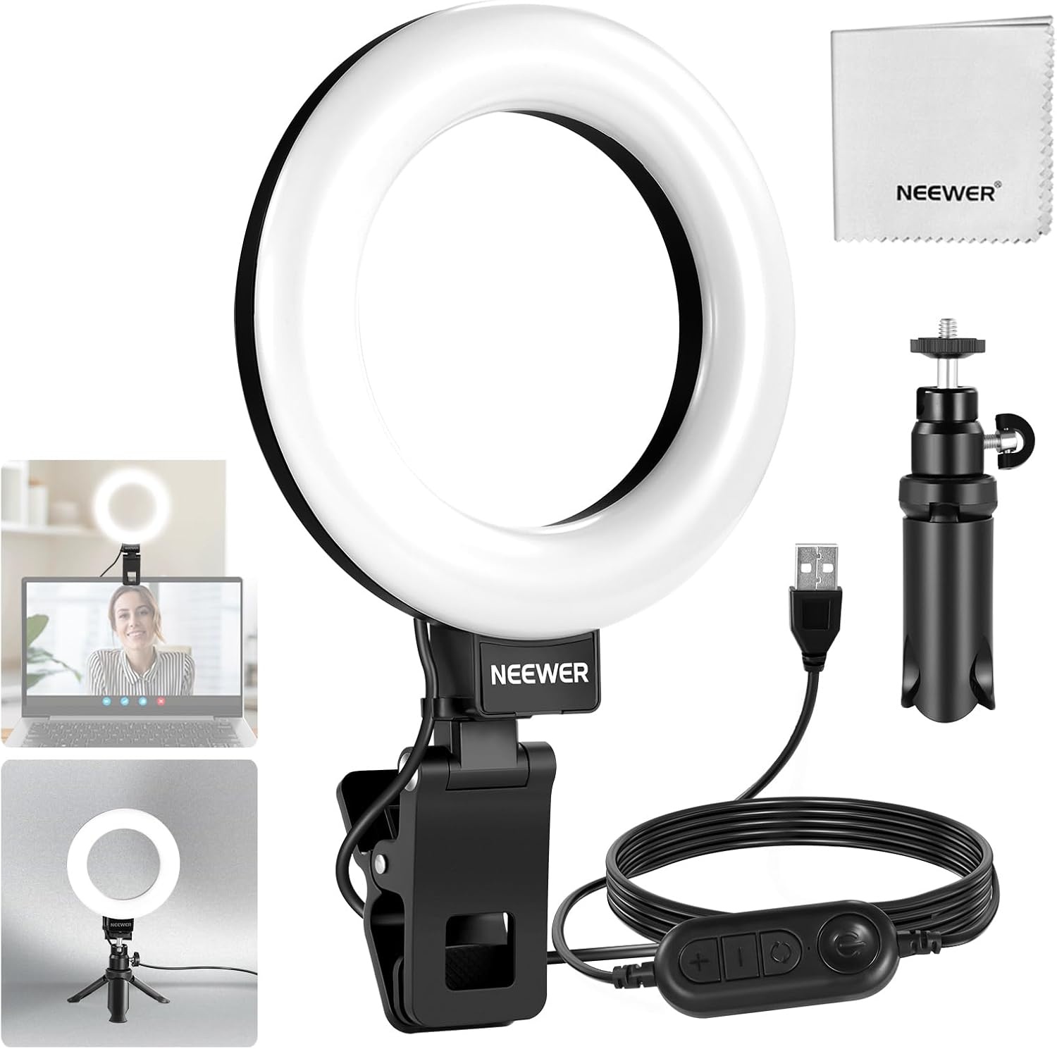 Ringlamp 5 inch voor Videoconferenties Streaming | CRI 97+ | 5 Kleurtemperaturen | 10 Dimniveaus