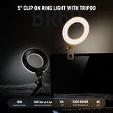 Ringlamp 5 inch voor Videoconferenties Streaming | CRI 97+ | 5 Kleurtemperaturen | 10 Dimniveaus