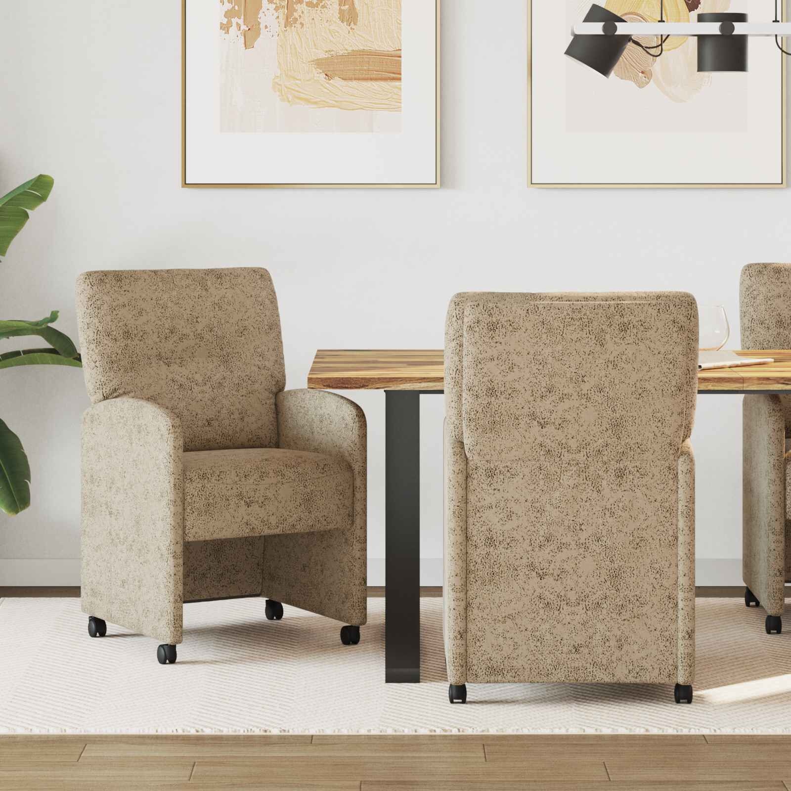 vidaXL Eetkamerstoelen met Wieltjes 2 st Faux suede leer Lichtgrijs